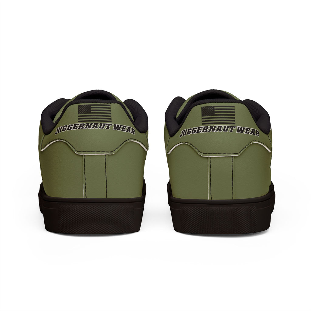 Men's Low-Top Leather Sneakers — Military-Green Casual Shoes