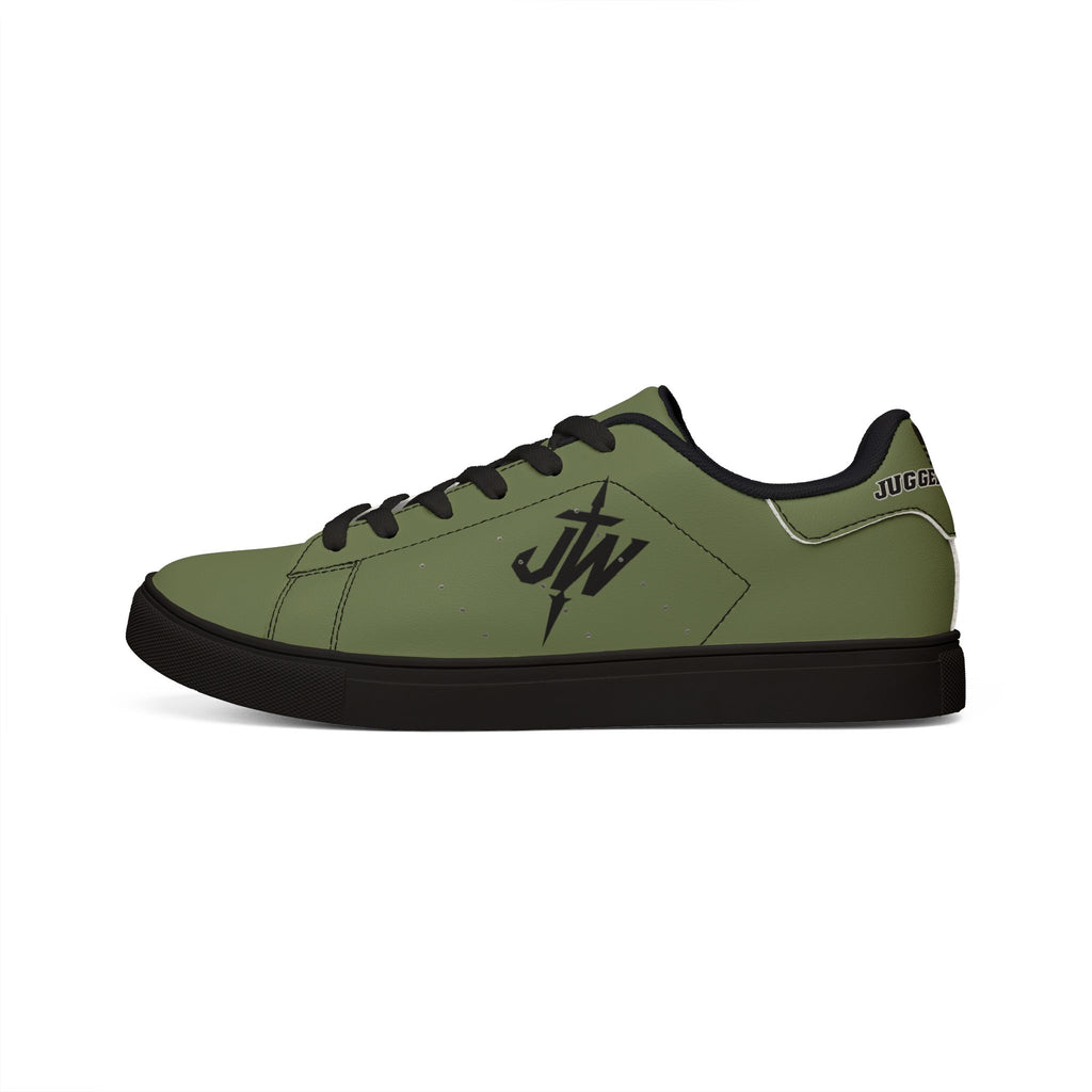Men's Low-Top Leather Sneakers — Military-Green Casual Shoes