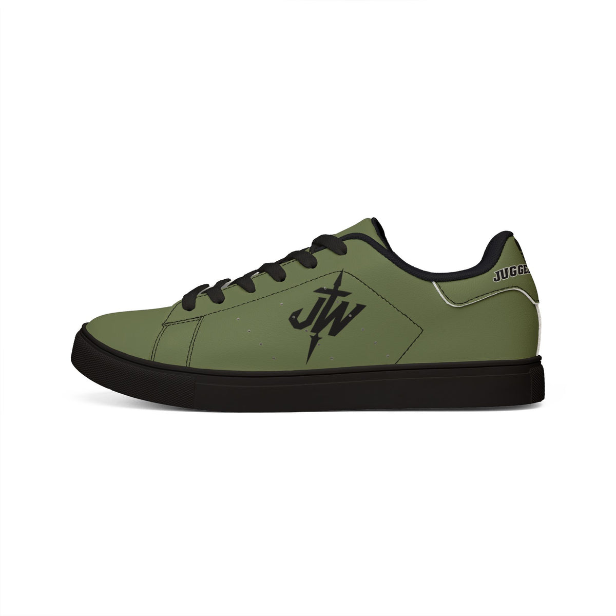Men's Low-Top Leather Sneakers — Military-Green Casual Shoes