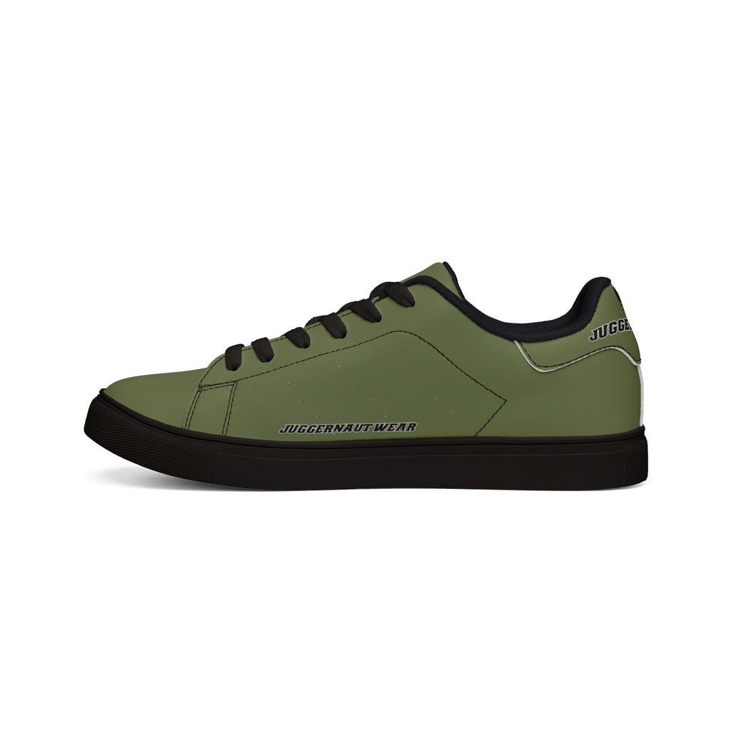 Men's Low-Top Leather Sneakers — Military-Green Casual Shoes