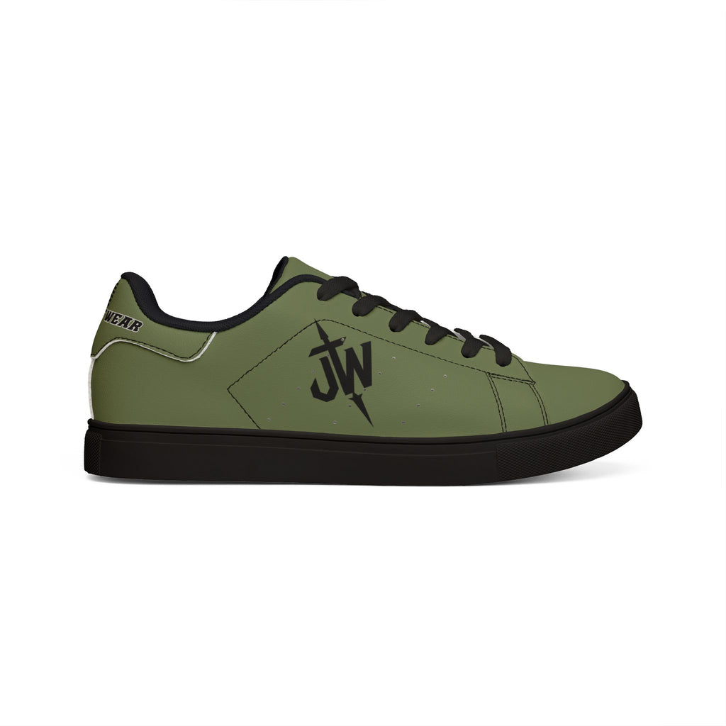 Men's Low-Top Leather Sneakers — Military-Green Casual Shoes