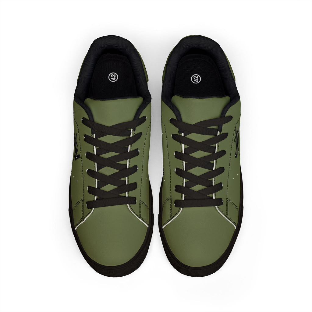 Women's Low-Top Leather Sneakers —Military Green Casual Shoes