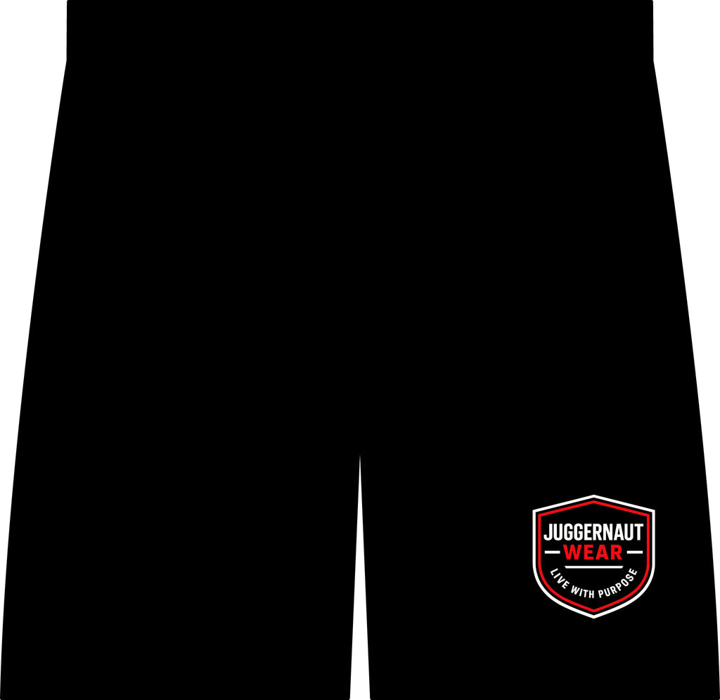 Performance Shorts — Black 7" Workout Shorts with USA Flag & Juggernaut Wear Logo