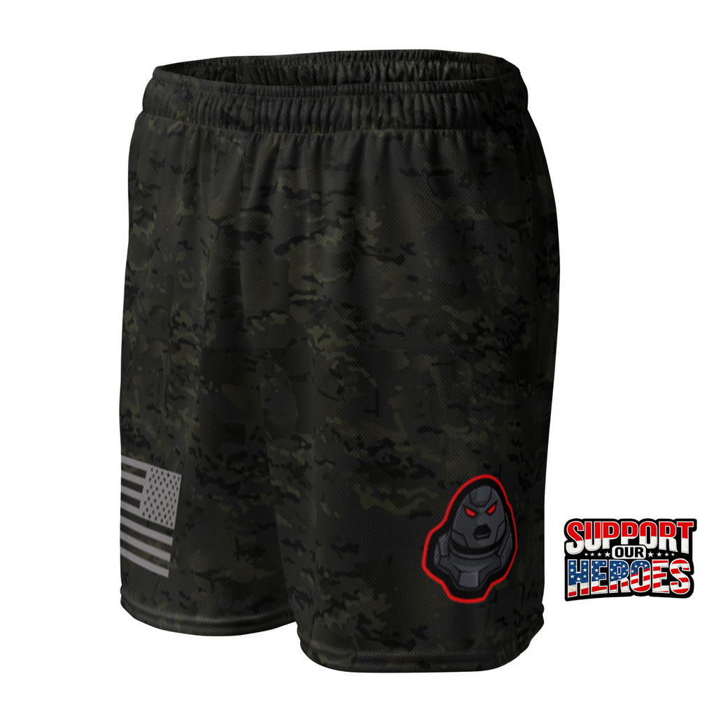Black camo mesh shorts